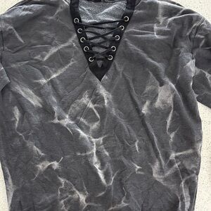 Forever 21 Gray Tie-Dye Lace-Up Sweater
